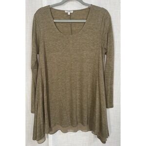 Umgee USA Women's Long Sleeve Layered Dress Shirt Sweater Mocha Size Medium M